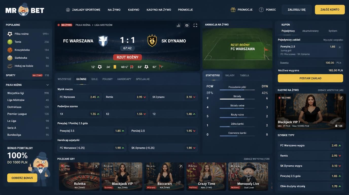 zakłady sportowe live z Mr Bet Casino, kursy i emocje