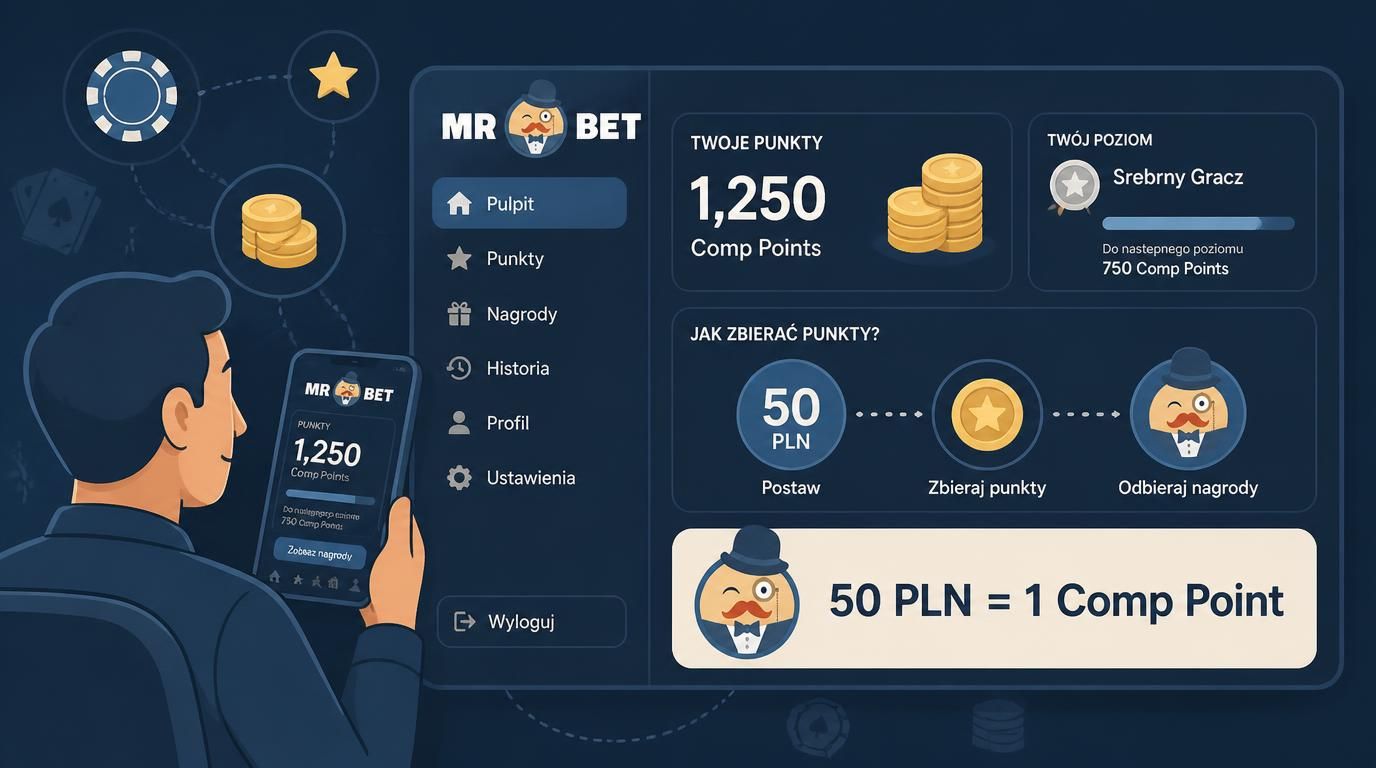 wizualizacja programu lojalnościowego Mr Bet   jeden punkt za 50 PLN 